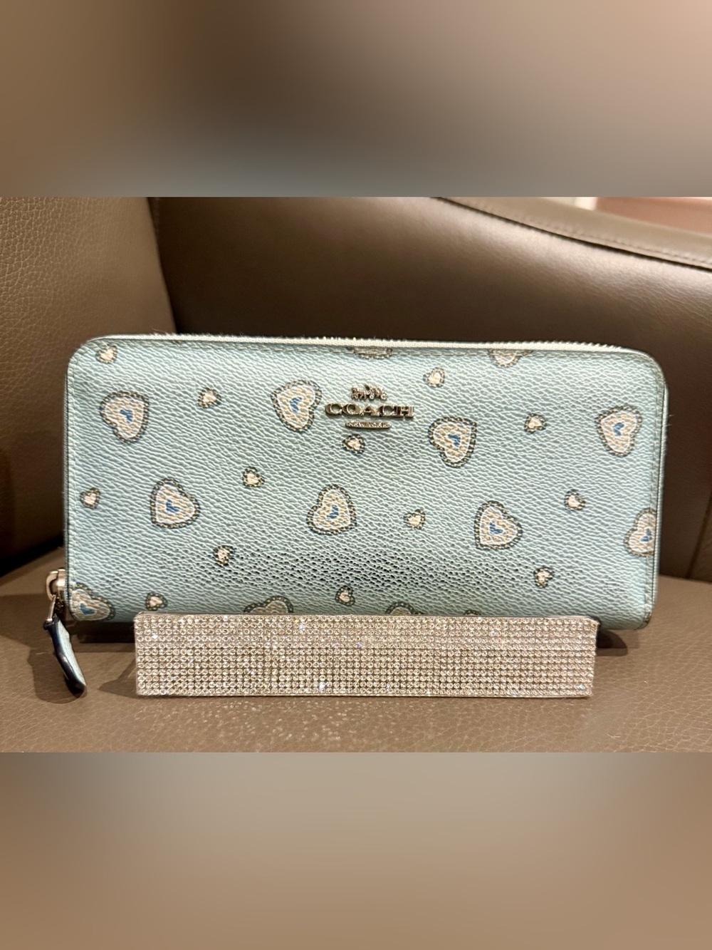 COACH Heart Zip‎ Around Wallet with Silver Logo